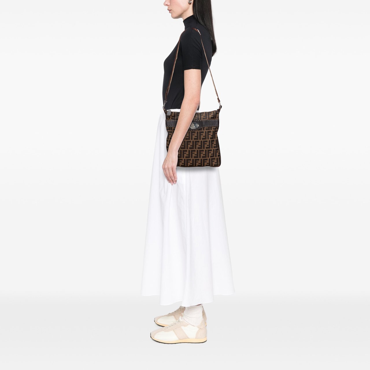 Fendi Zucca Canvas Selleria Crossbody Bruin