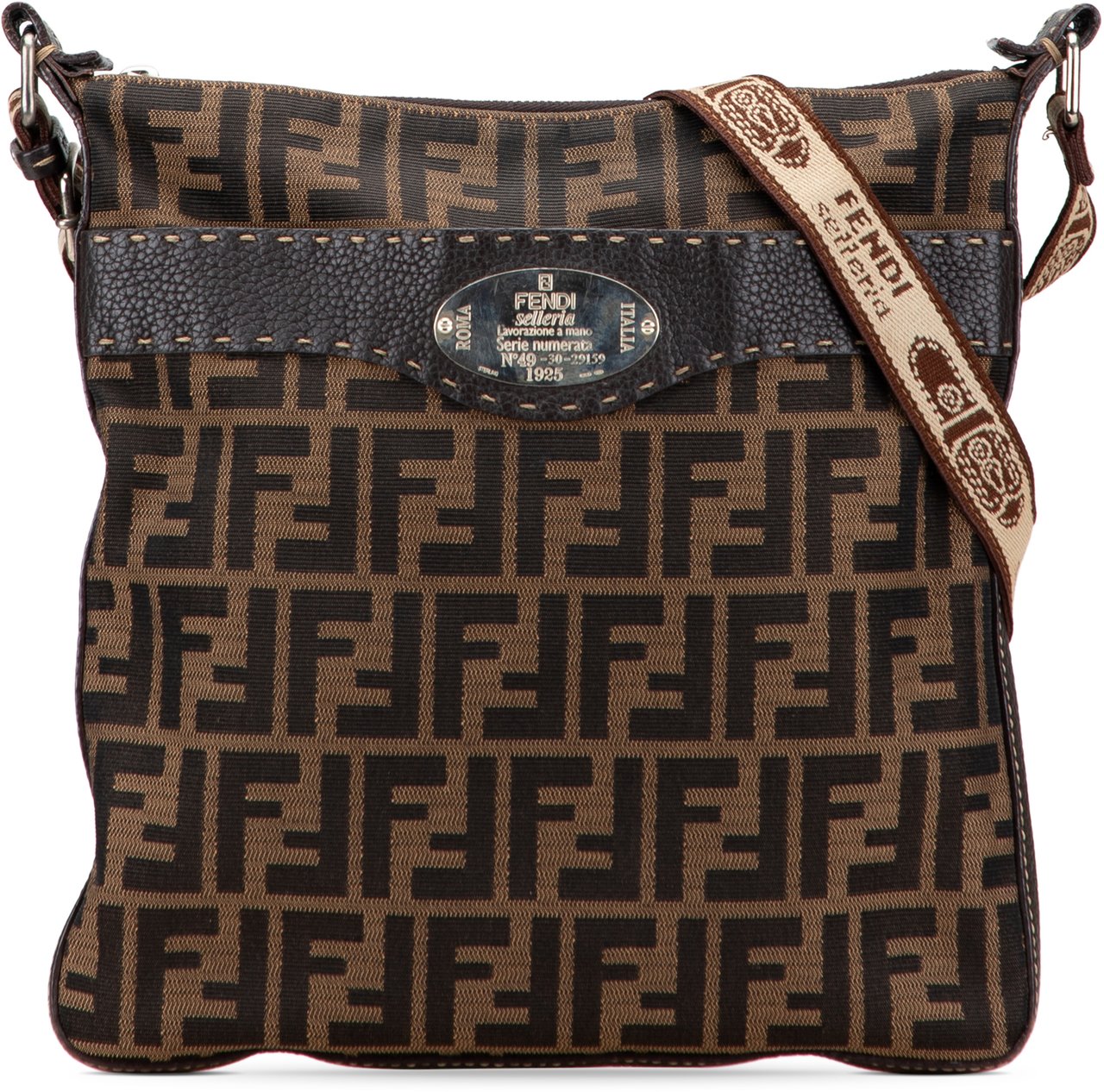 Fendi Zucca Canvas Selleria Crossbody Bruin