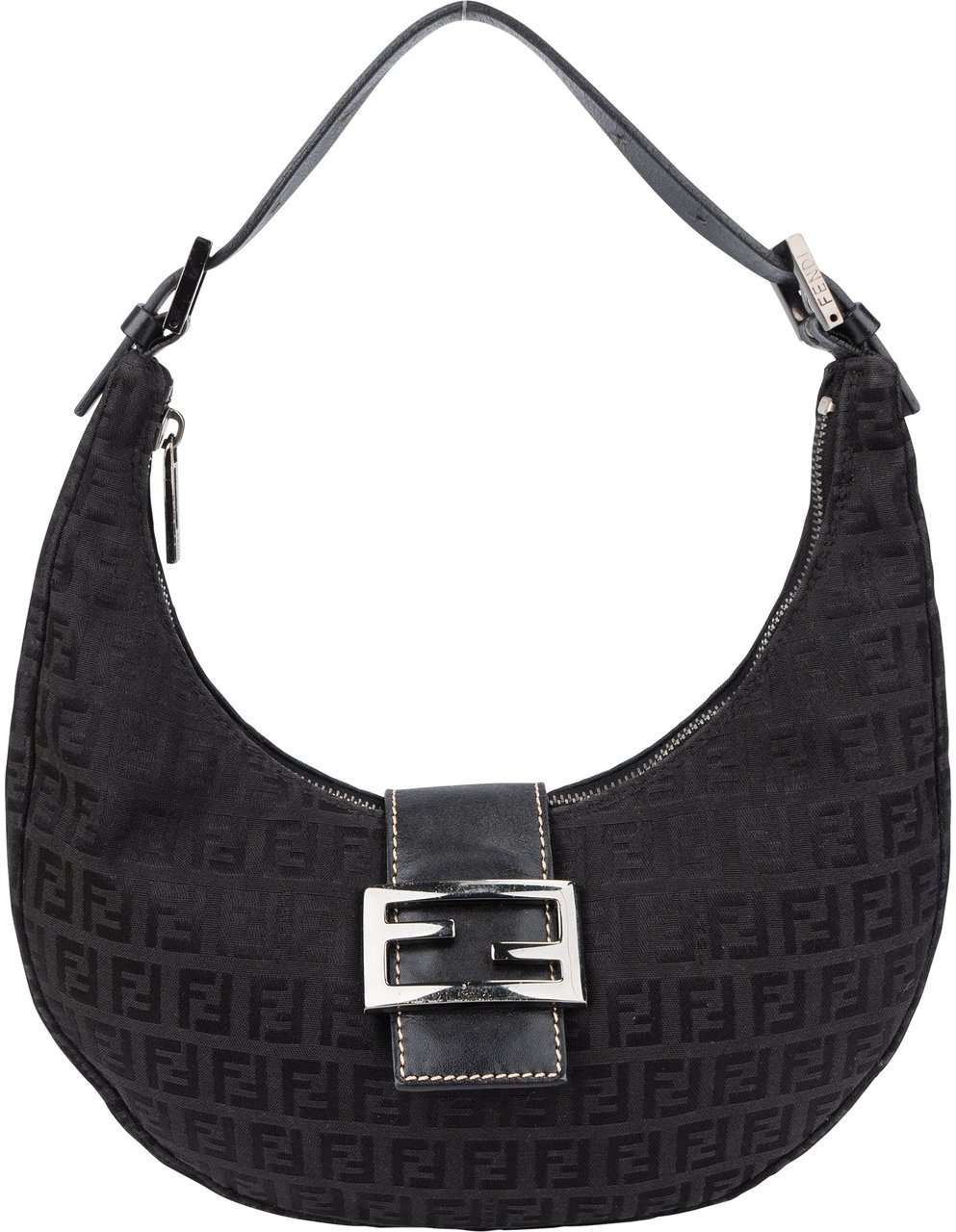 Fendi Fendi FF Monogram Halfmoon Shoulder Bag Zwart