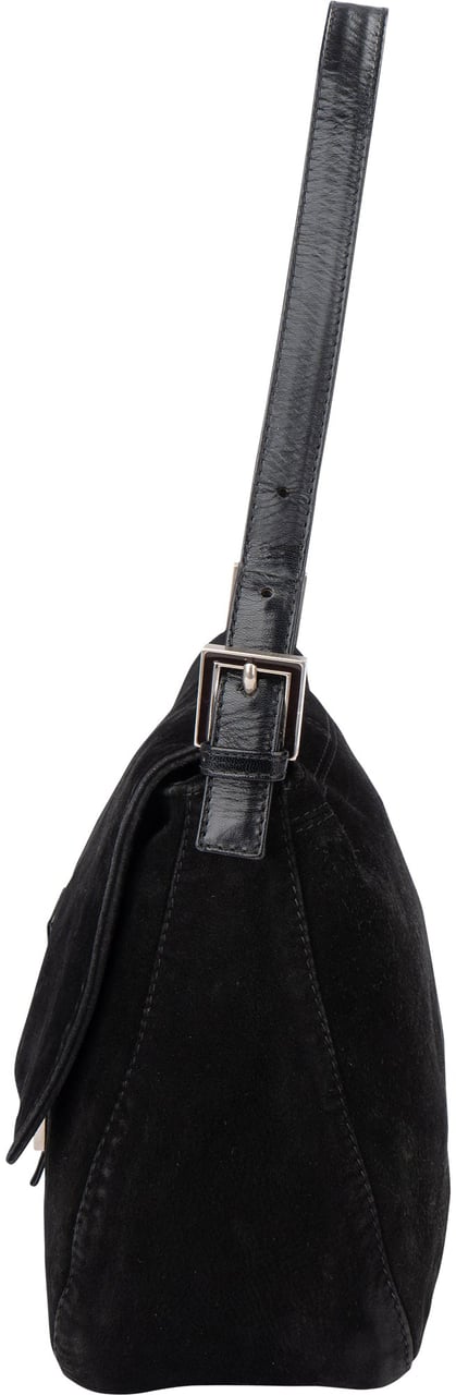 Fendi Fendi Black Suede Baguette Mamma Shoulder Bag Zwart