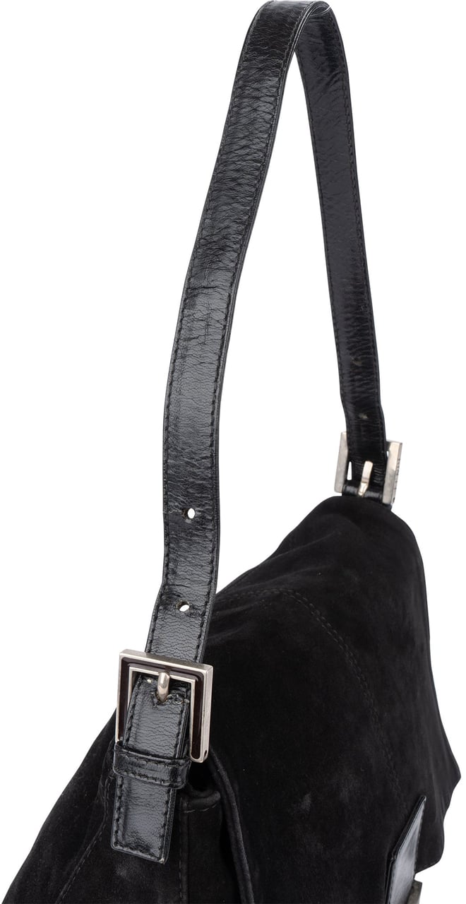 Fendi Fendi Black Suede Baguette Mamma Shoulder Bag Zwart