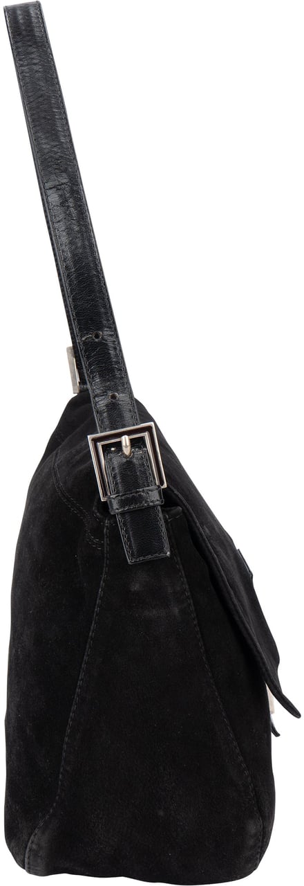 Fendi Fendi Black Suede Baguette Mamma Shoulder Bag Zwart
