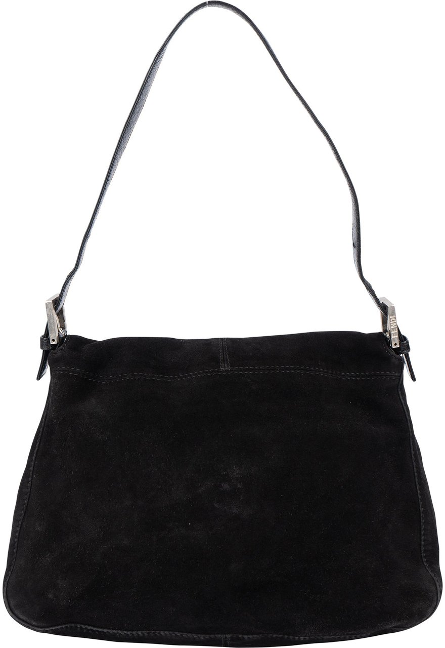Fendi Fendi Black Suede Baguette Mamma Shoulder Bag Zwart