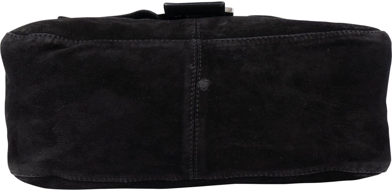 Fendi Fendi Black Suede Baguette Mamma Shoulder Bag Zwart