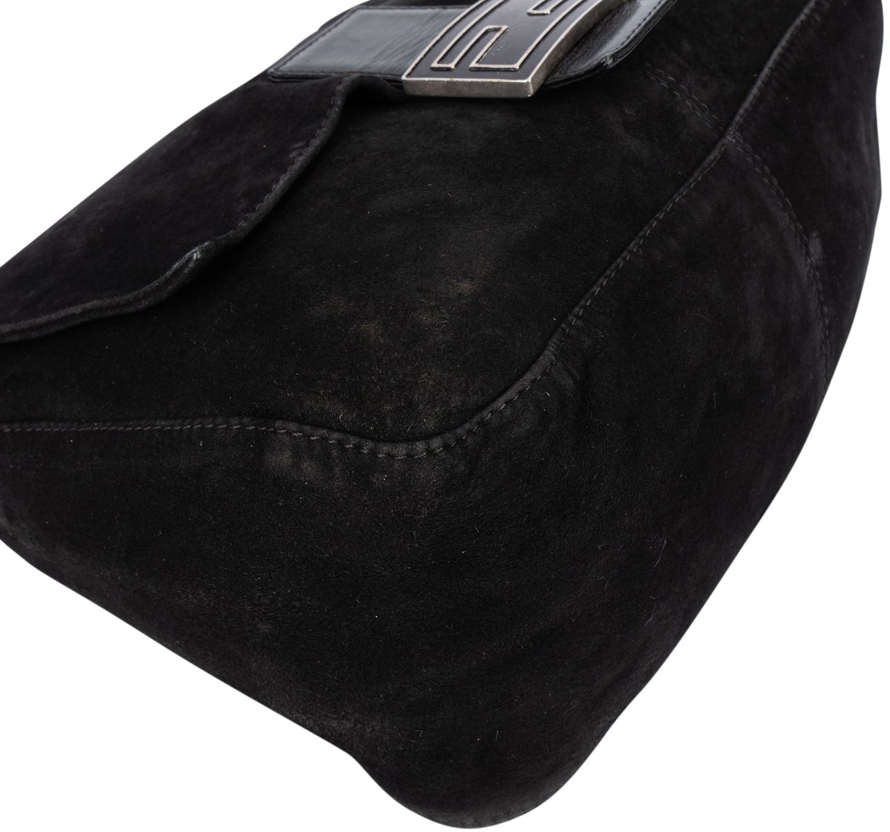 Fendi Fendi Black Suede Baguette Mamma Shoulder Bag Zwart