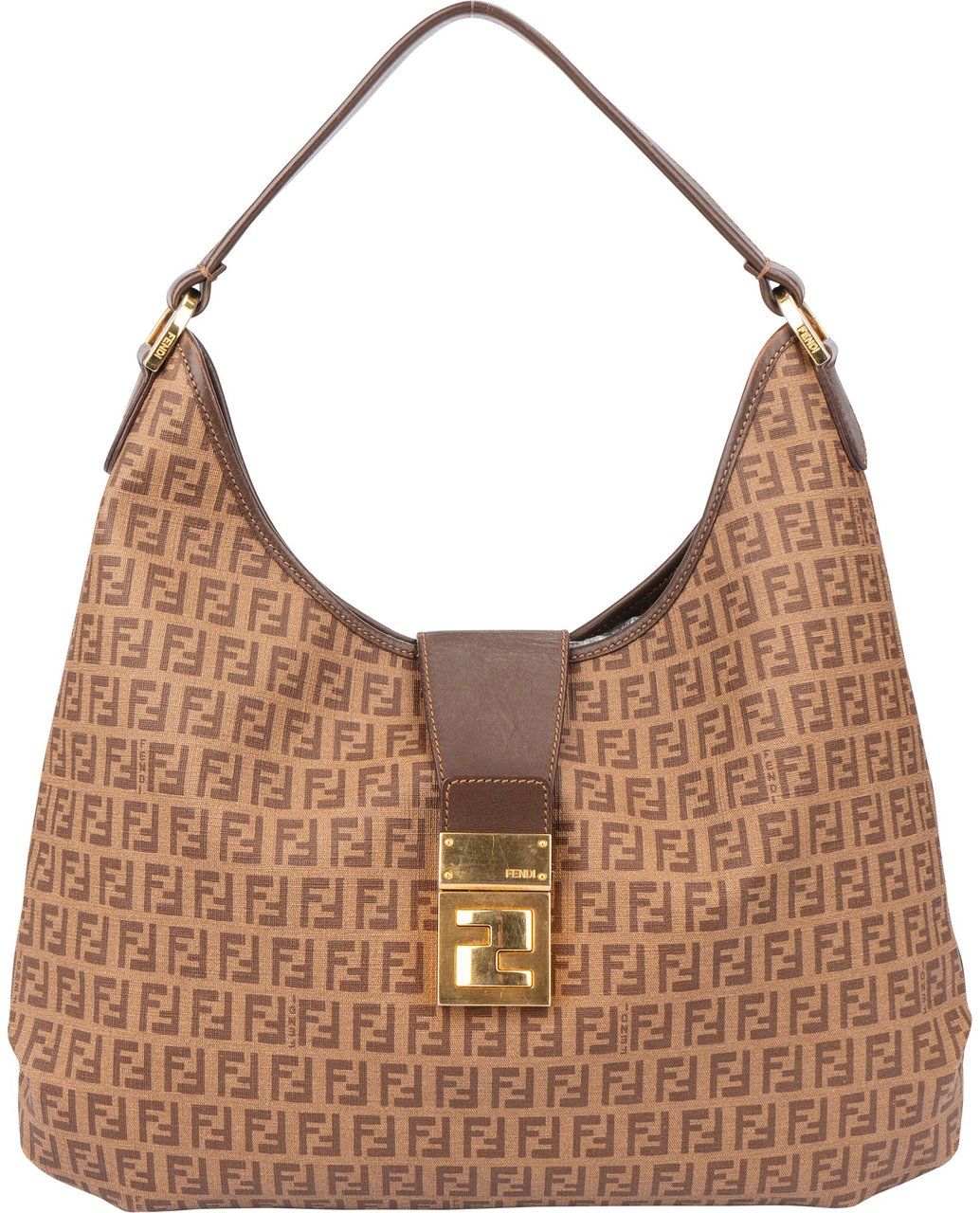 Fendi Fendi Canvas FF Monogram Hobo Bag Bruin