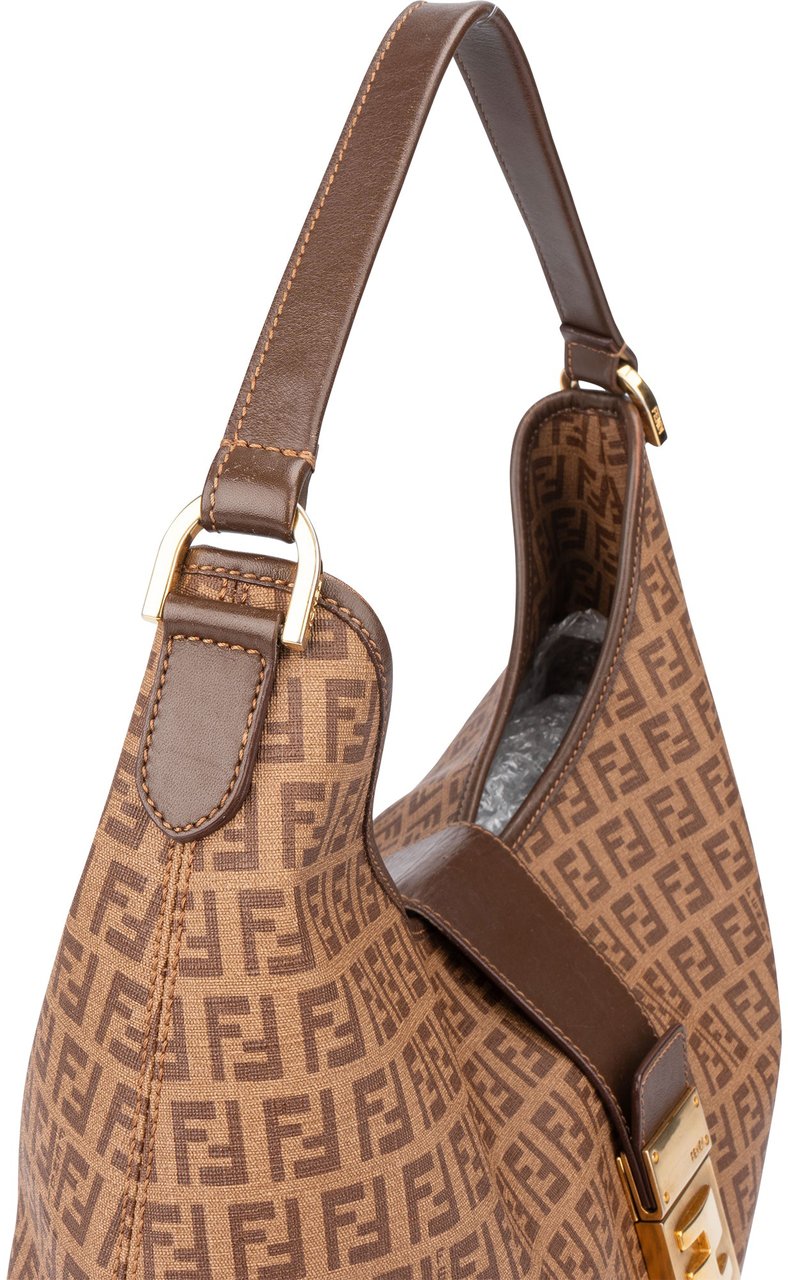 Fendi Fendi Canvas FF Monogram Hobo Bag Bruin