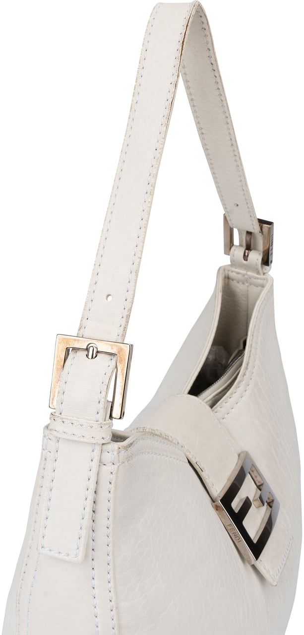 Fendi Fendi White Soft Leather Baguette Buckle Shoulder Bag Wit