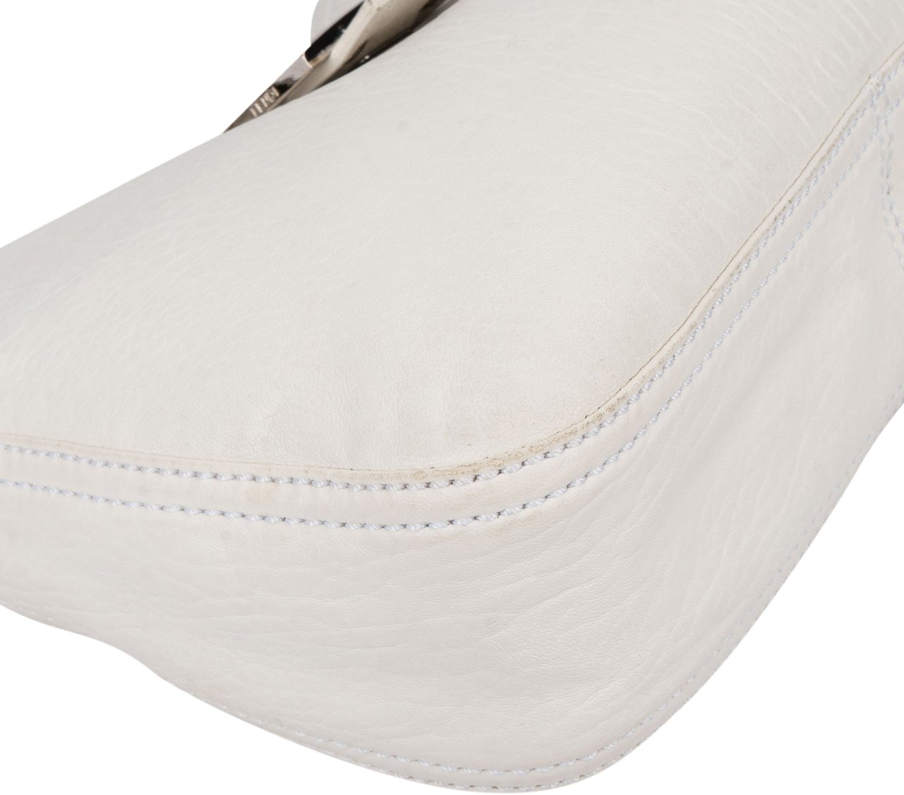 Fendi Fendi White Soft Leather Baguette Buckle Shoulder Bag Wit