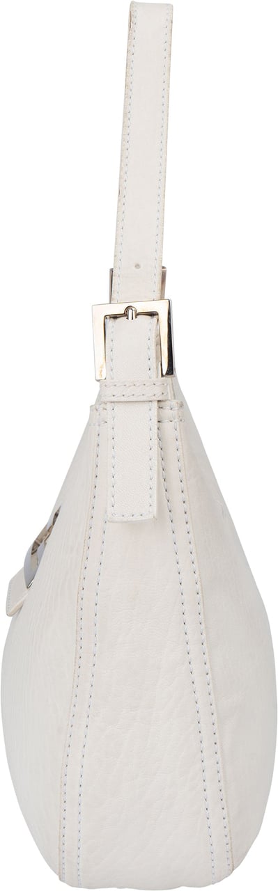 Fendi Fendi White Soft Leather Baguette Buckle Shoulder Bag Wit