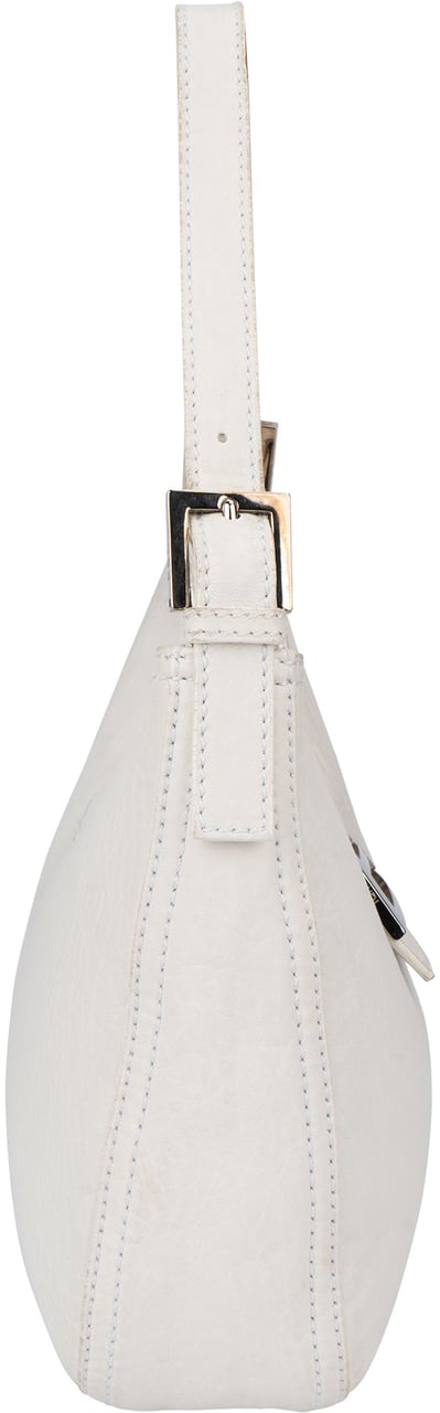 Fendi Fendi White Soft Leather Baguette Buckle Shoulder Bag Wit