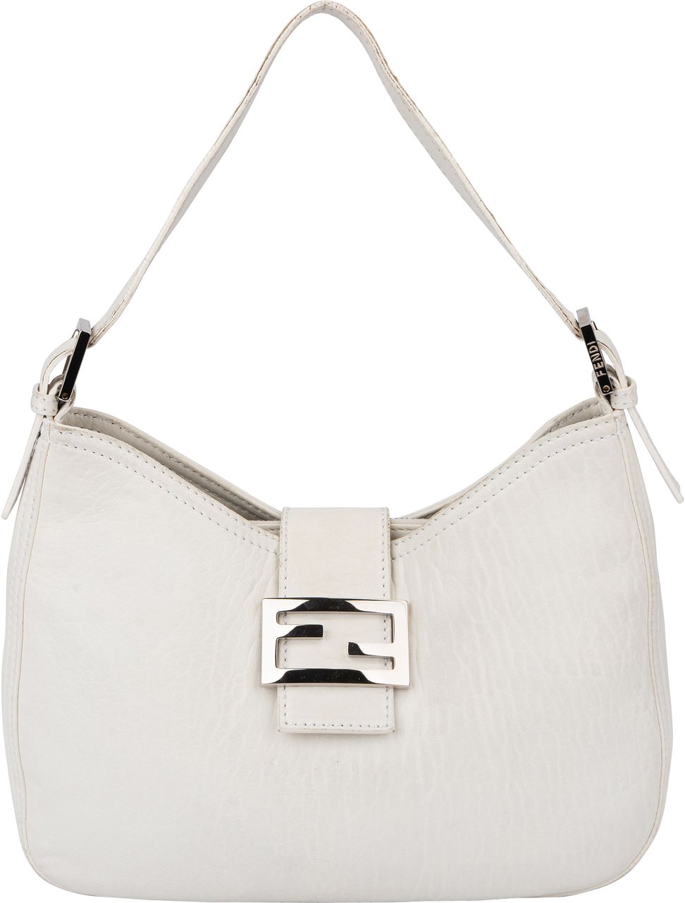 Fendi Fendi White Soft Leather Baguette Buckle Shoulder Bag Wit