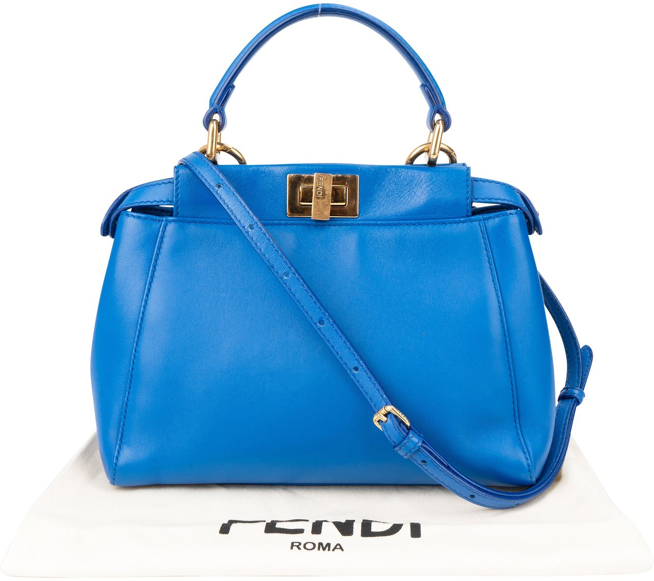 Fendi Fendi Blue Leather Peekaboo Handbag Blauw