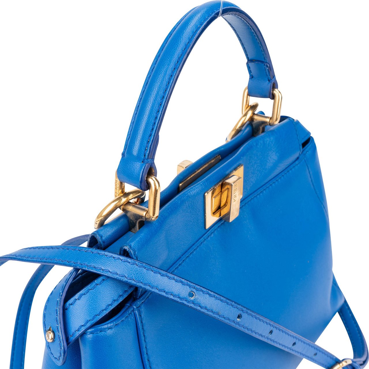 Fendi Fendi Blue Leather Peekaboo Handbag Blauw