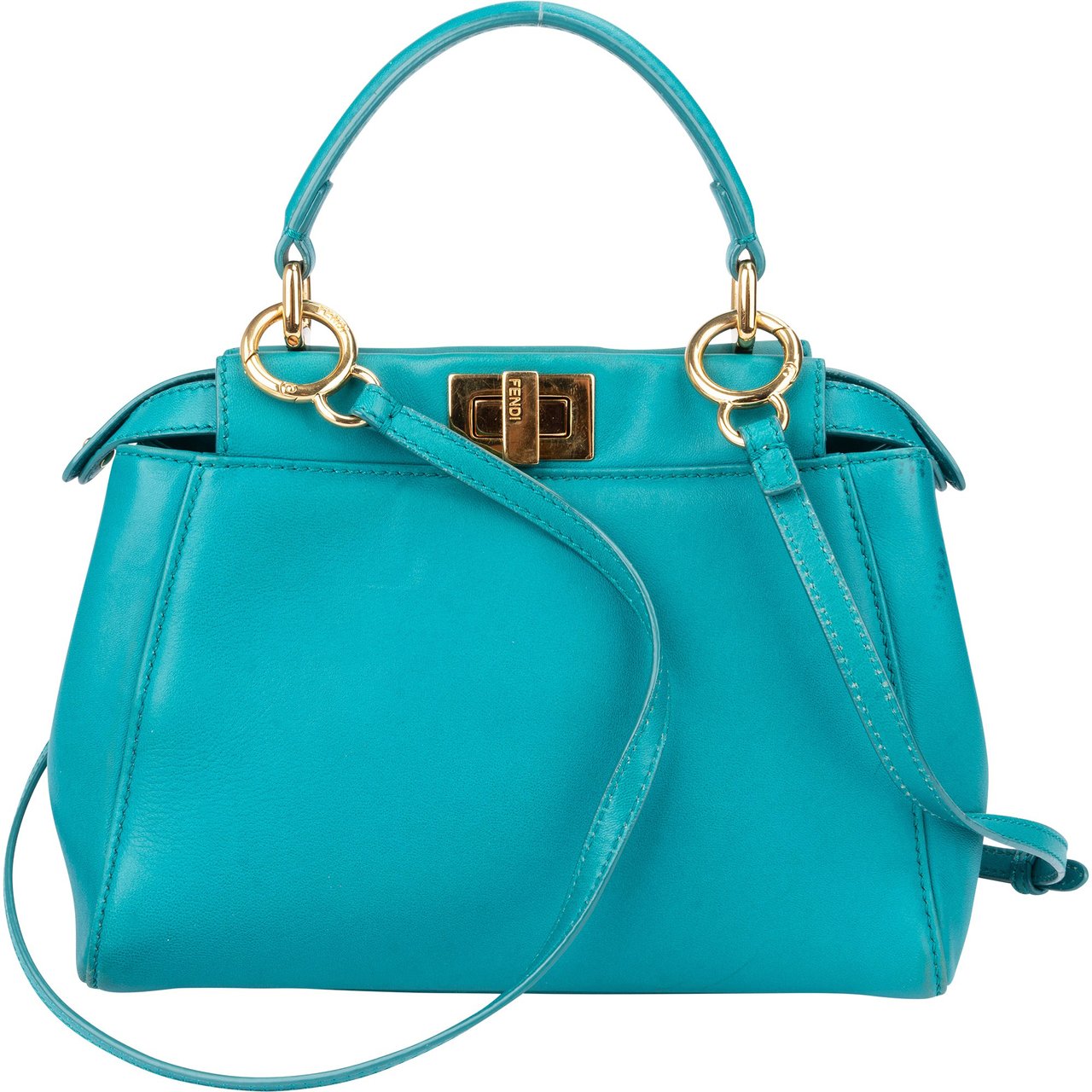 Fendi Fendi Turquoise Leather Peekaboo Handbag Blauw