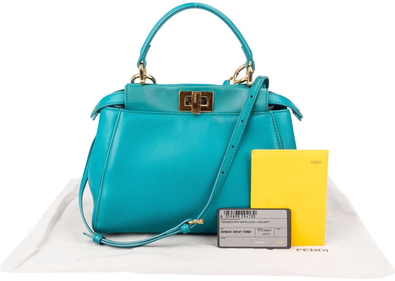 Fendi Fendi Turquoise Leather Peekaboo Handbag Blauw