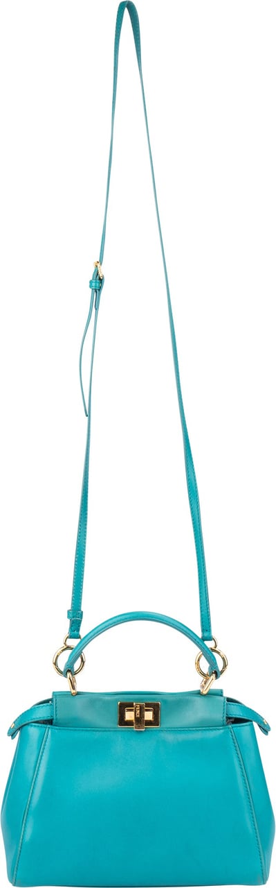Fendi Fendi Turquoise Leather Peekaboo Handbag Blauw
