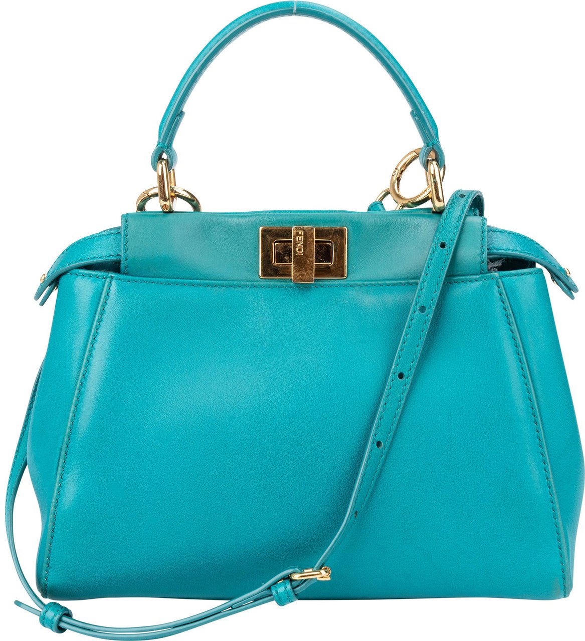 Fendi Fendi Turquoise Leather Peekaboo Handbag Blauw