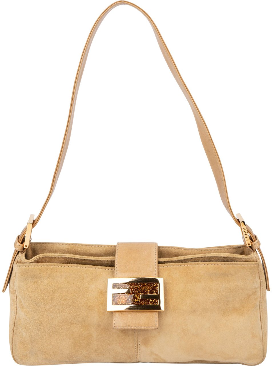 Fendi Fendi Suede Leather Limited Baguette Buckle Shoulder Bag Beige