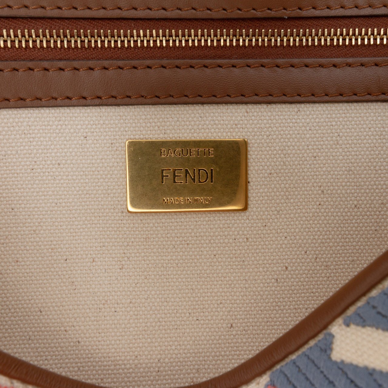 Fendi Zucca Embroidered Canvas Baguette Satchel Bruin