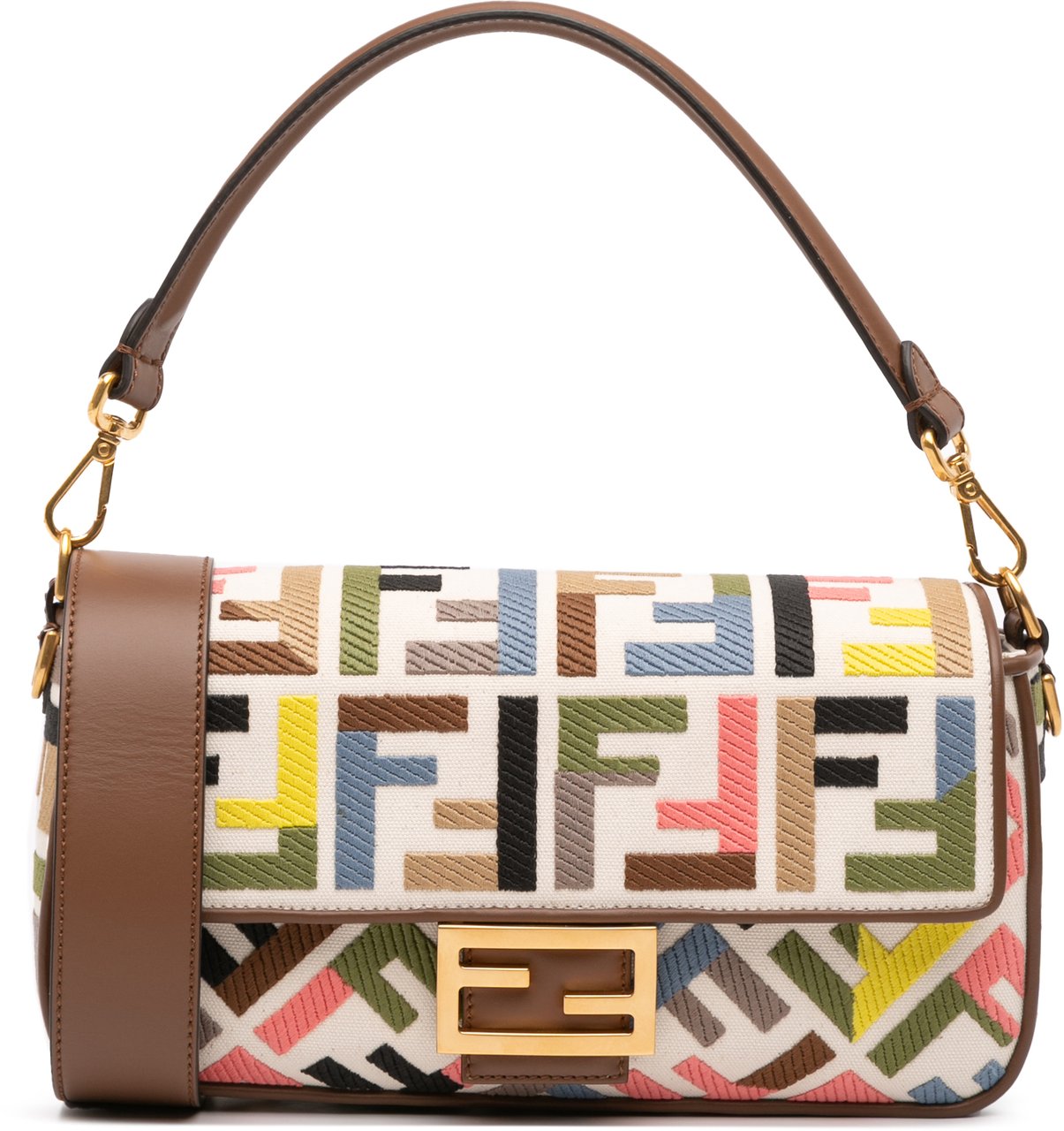 Fendi Zucca Embroidered Canvas Baguette Satchel Bruin