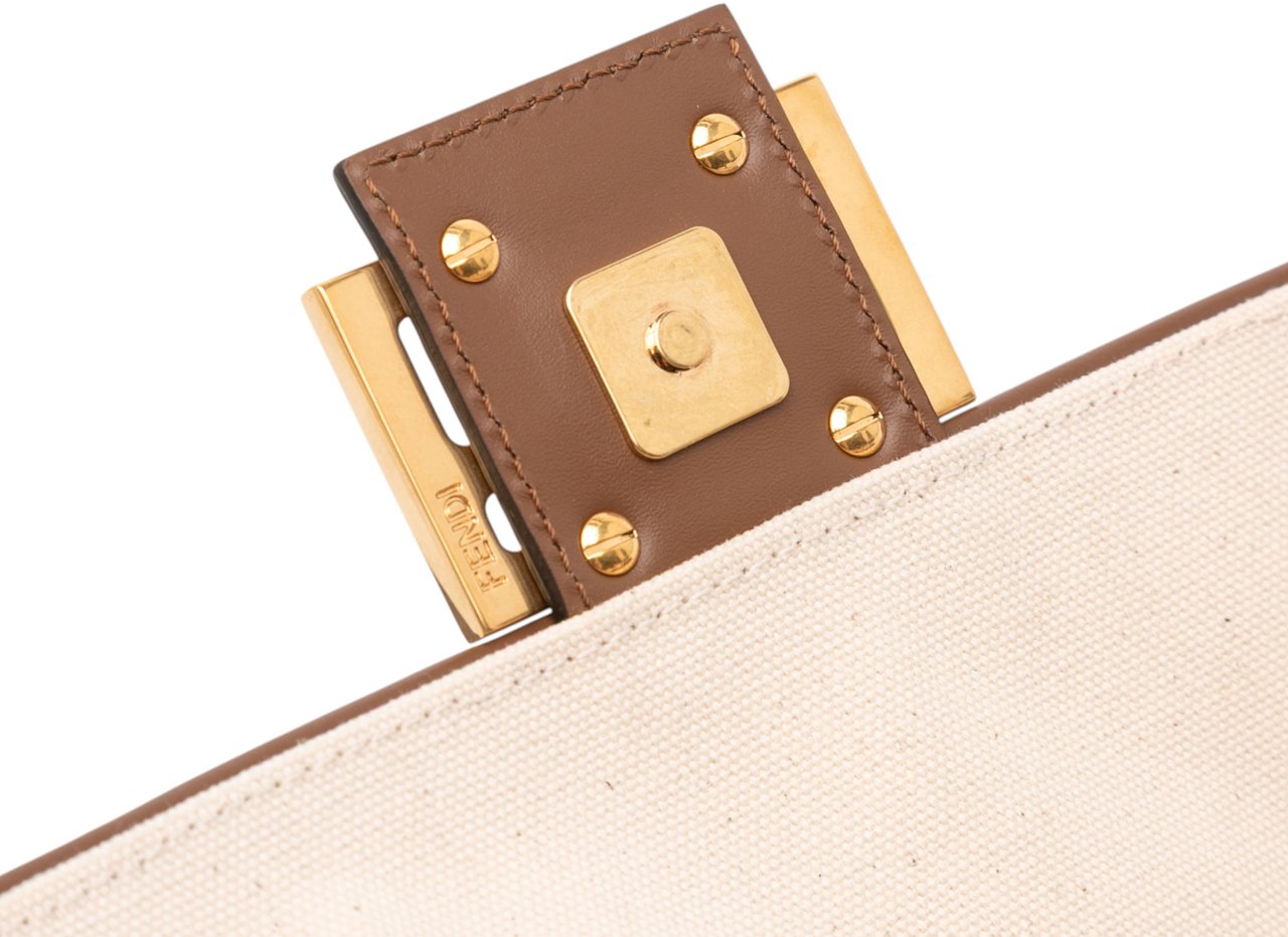 Fendi Zucca Embroidered Canvas Baguette Satchel Bruin