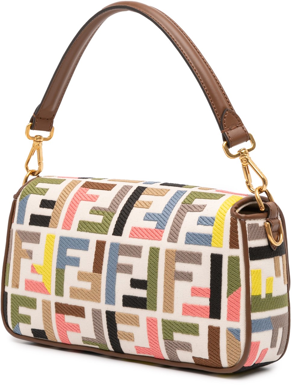 Fendi Zucca Embroidered Canvas Baguette Satchel Bruin