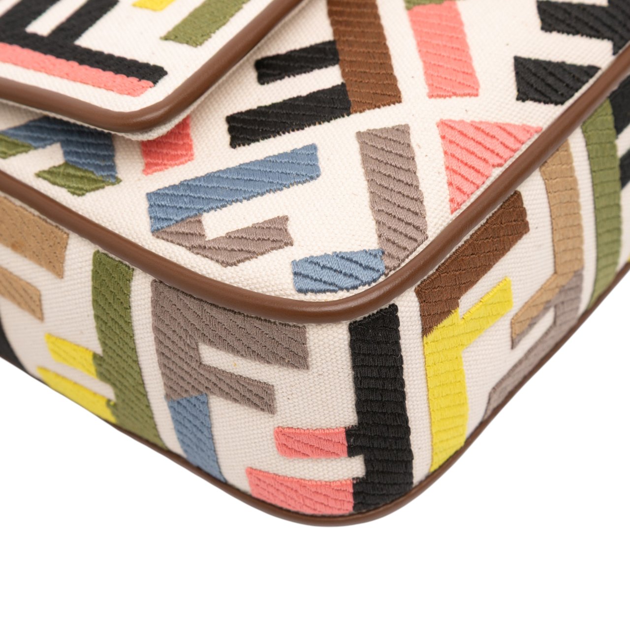 Fendi Zucca Embroidered Canvas Baguette Satchel Bruin