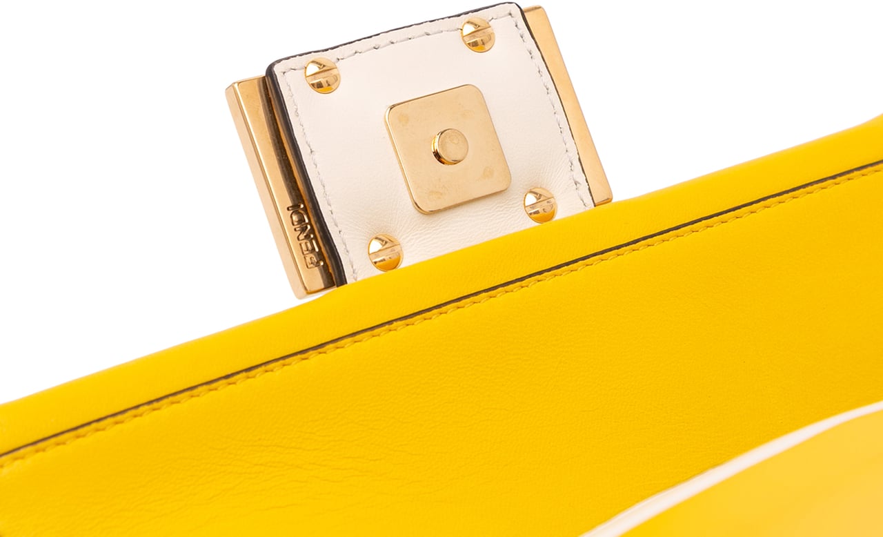 Fendi Mini Bicolor Nappa Apolo Chain Baguette Shoulder Bag Geel