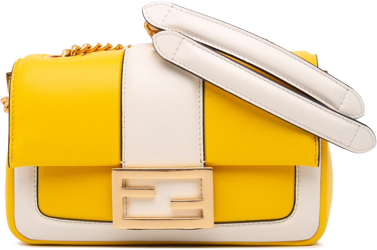 Fendi Mini Bicolor Nappa Apolo Chain Baguette Shoulder Bag Geel