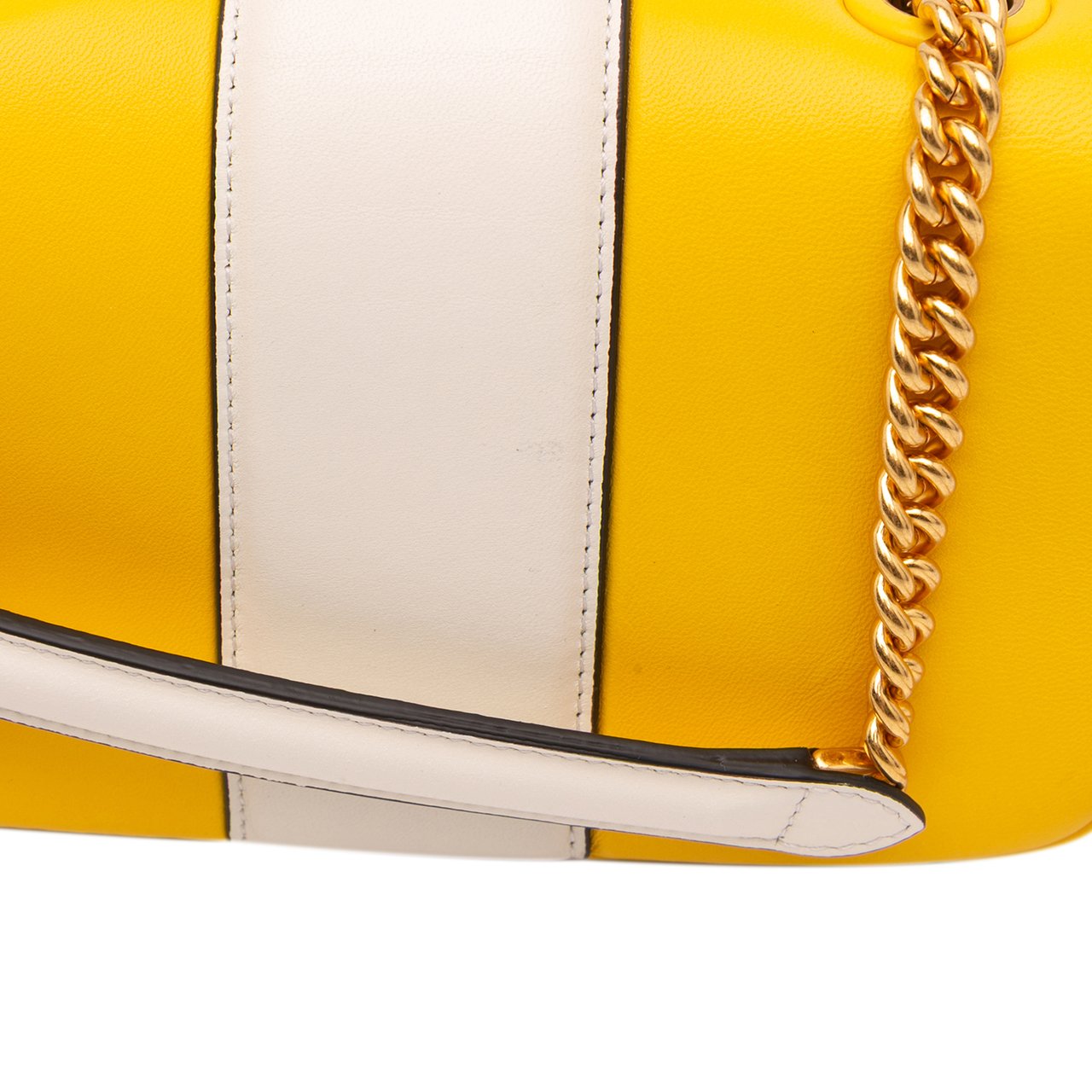 Fendi Mini Bicolor Nappa Apolo Chain Baguette Shoulder Bag Geel