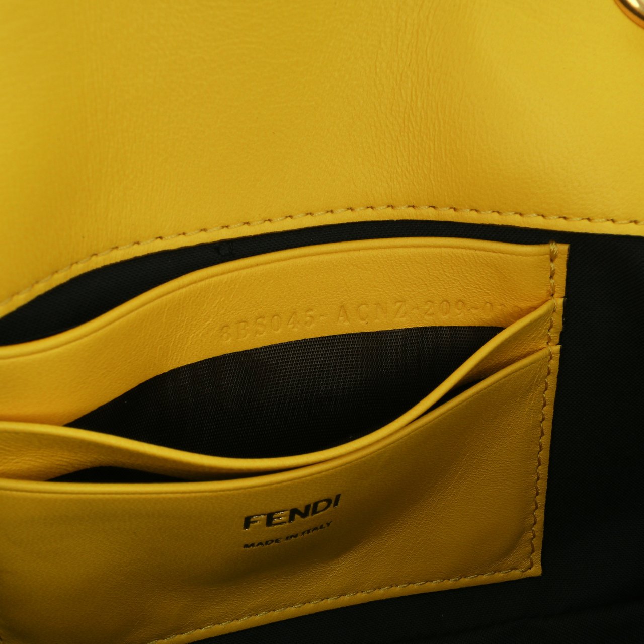 Fendi Mini Bicolor Nappa Apolo Chain Baguette Shoulder Bag Geel