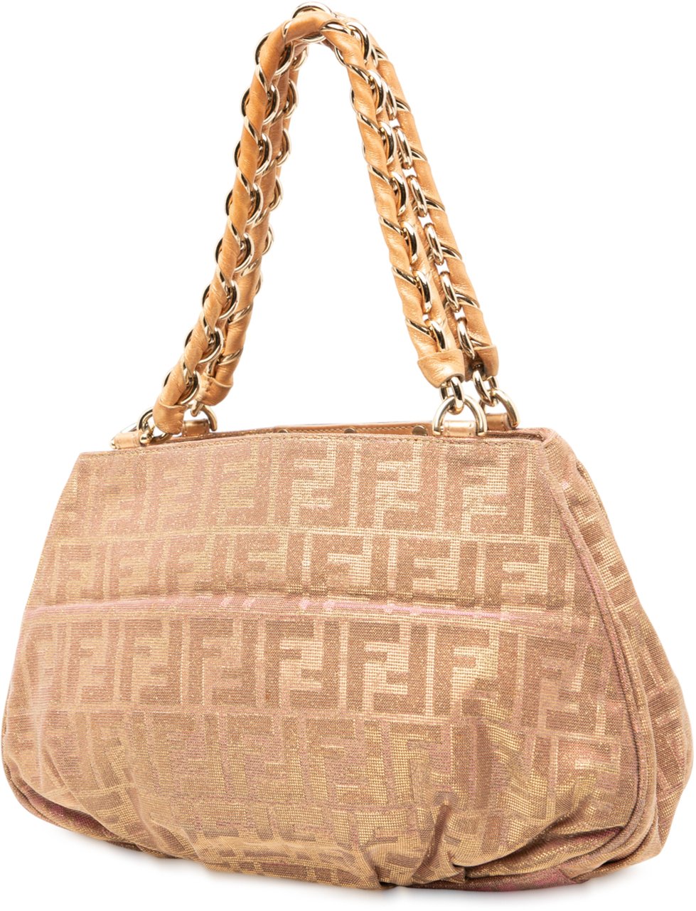Fendi Small Zucca Metallic Lurex Mia Chain Tote Bruin