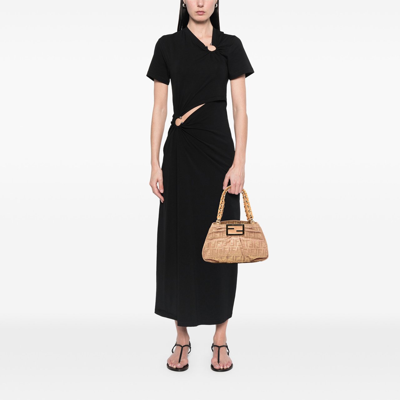 Fendi Small Zucca Metallic Lurex Mia Chain Tote Bruin