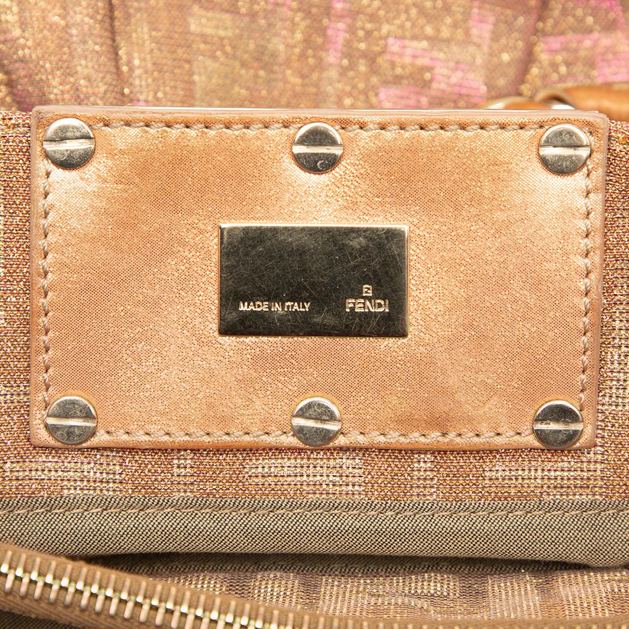 Fendi Small Zucca Metallic Lurex Mia Chain Tote Bruin