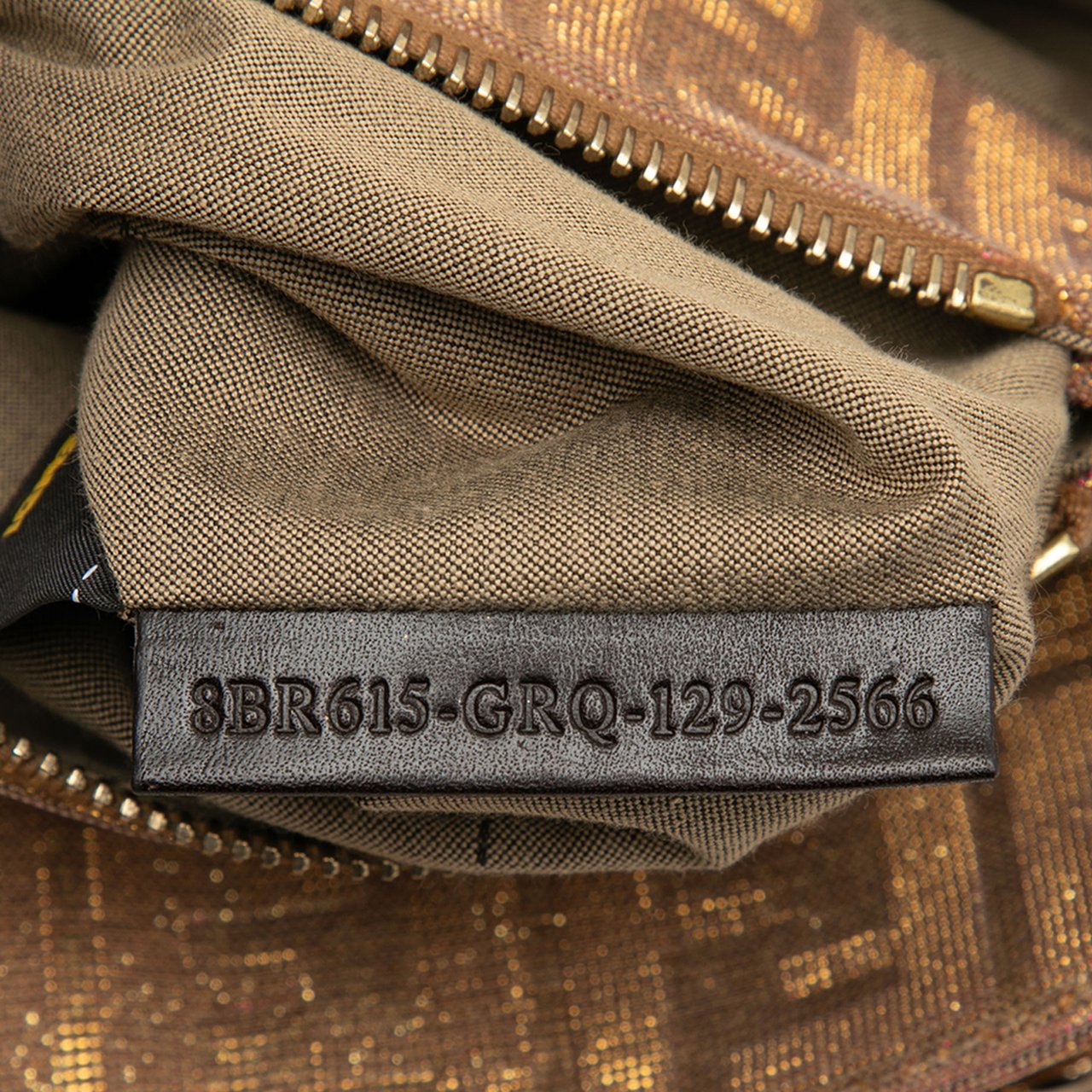 Fendi Small Zucca Metallic Lurex Mia Chain Tote Bruin