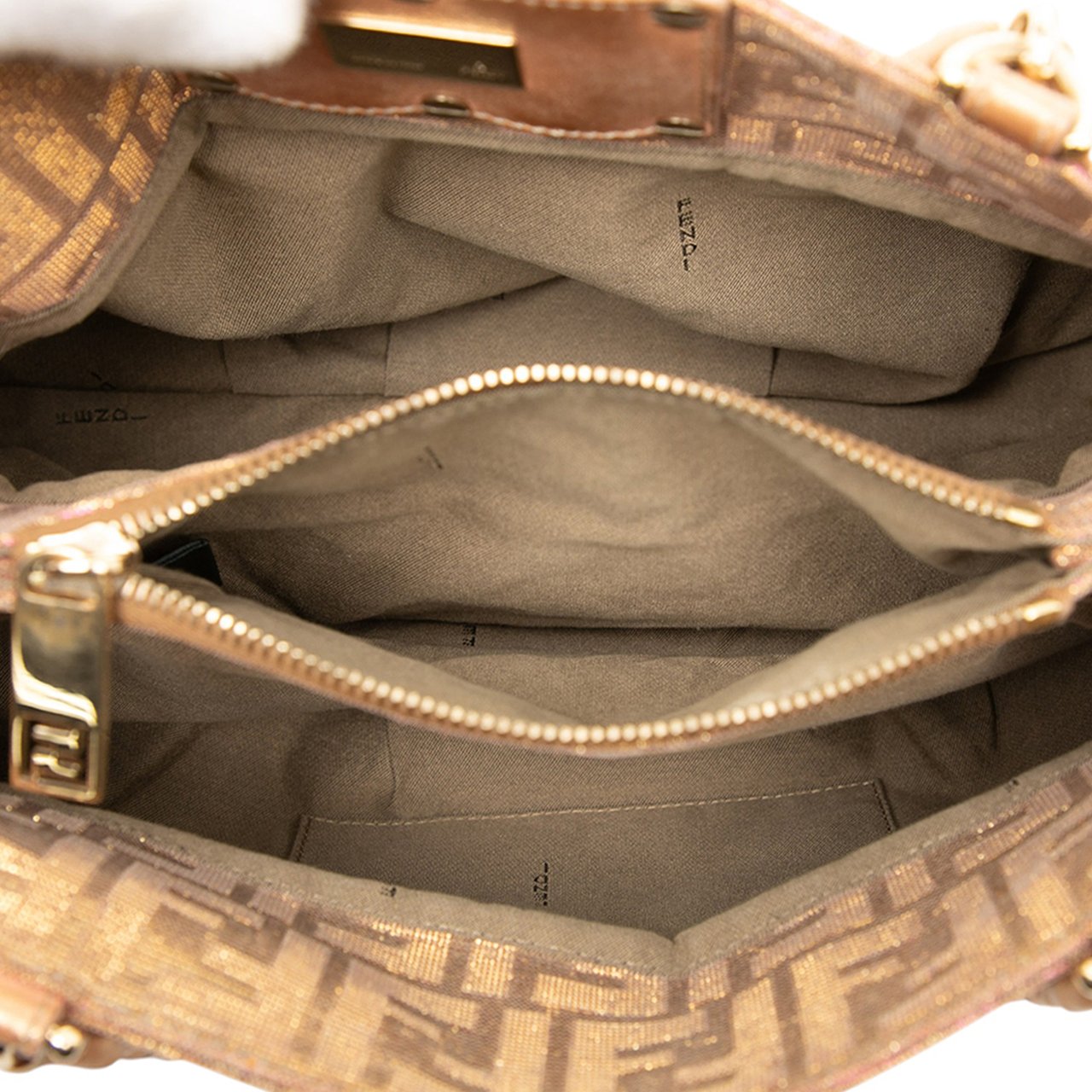 Fendi Small Zucca Metallic Lurex Mia Chain Tote Bruin