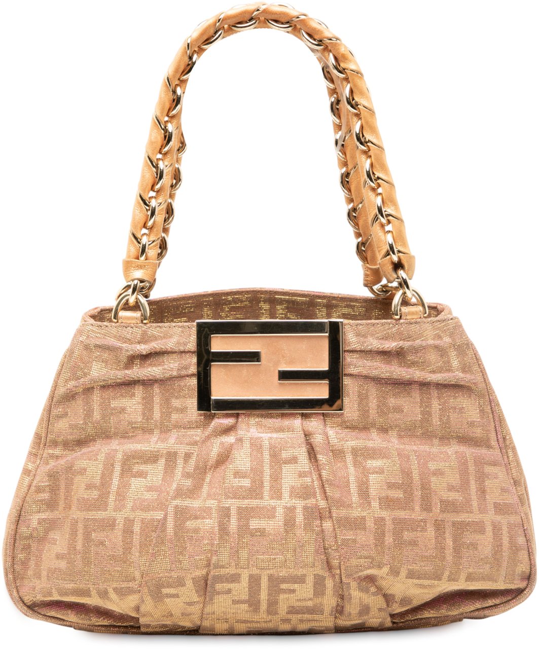 Fendi Small Zucca Metallic Lurex Mia Chain Tote Bruin