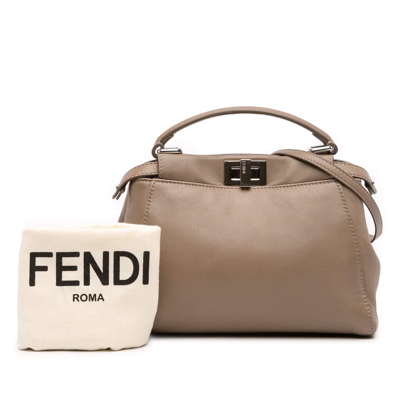Fendi Mini Leather Iconic Peekaboo Satchel Bruin