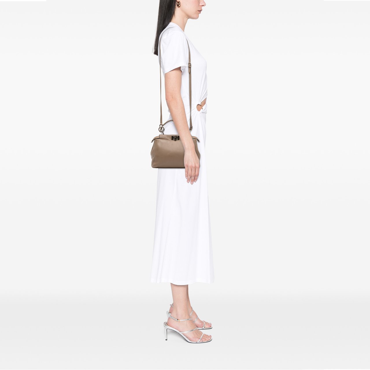 Fendi Mini Leather Iconic Peekaboo Satchel Bruin