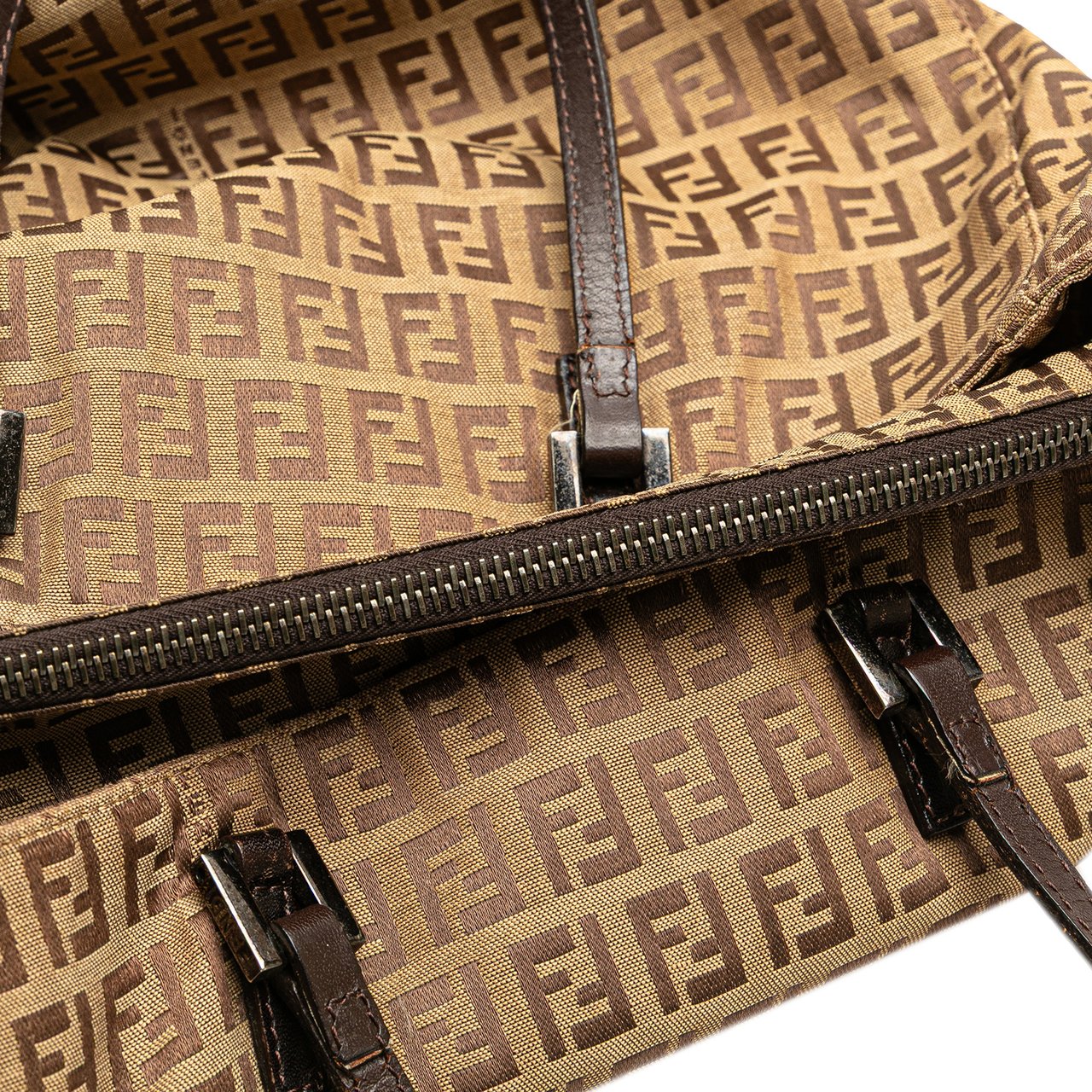 Fendi Zucchino Canvas Tote Bruin