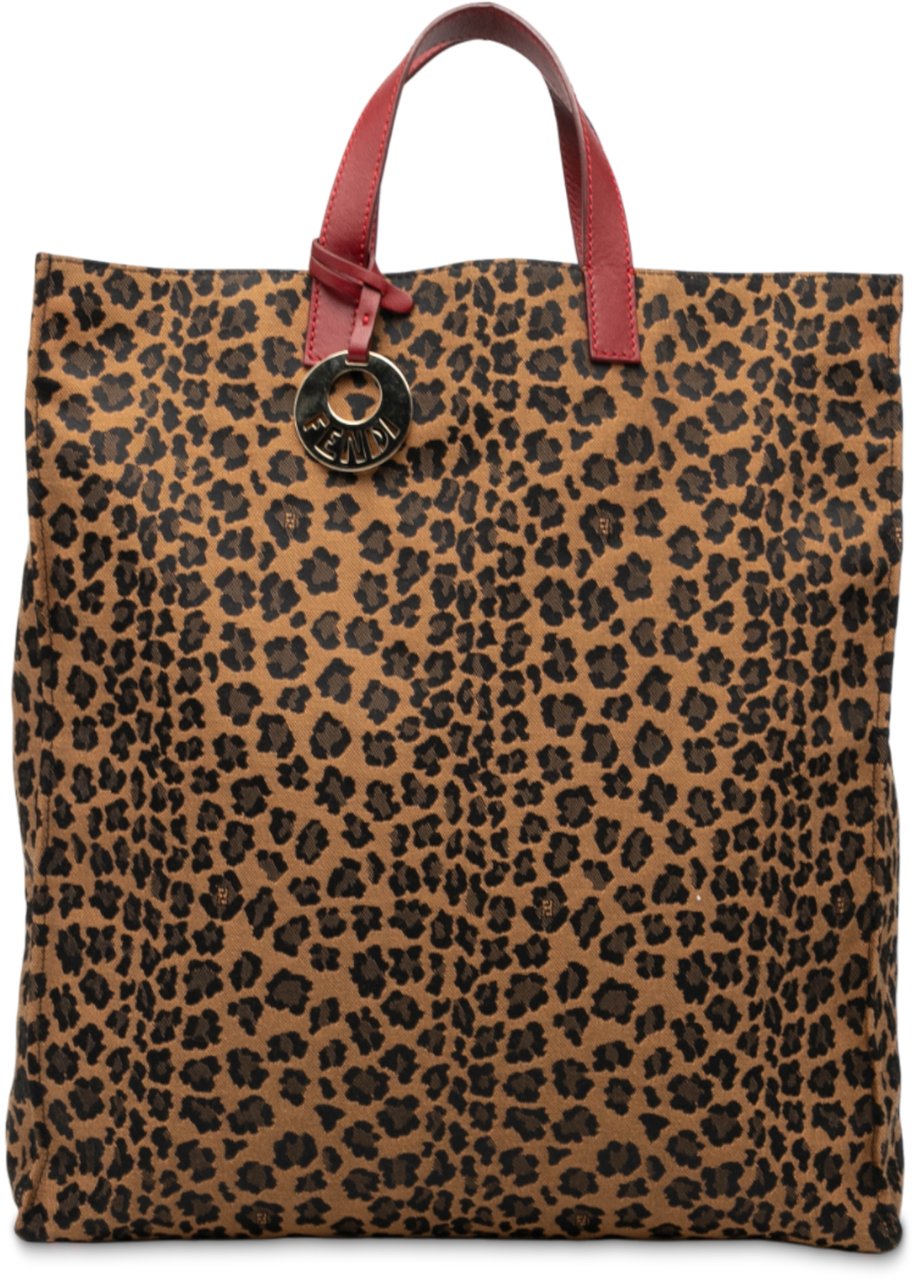 Fendi Leopard Printed Canvas Shopping Tote Bruin