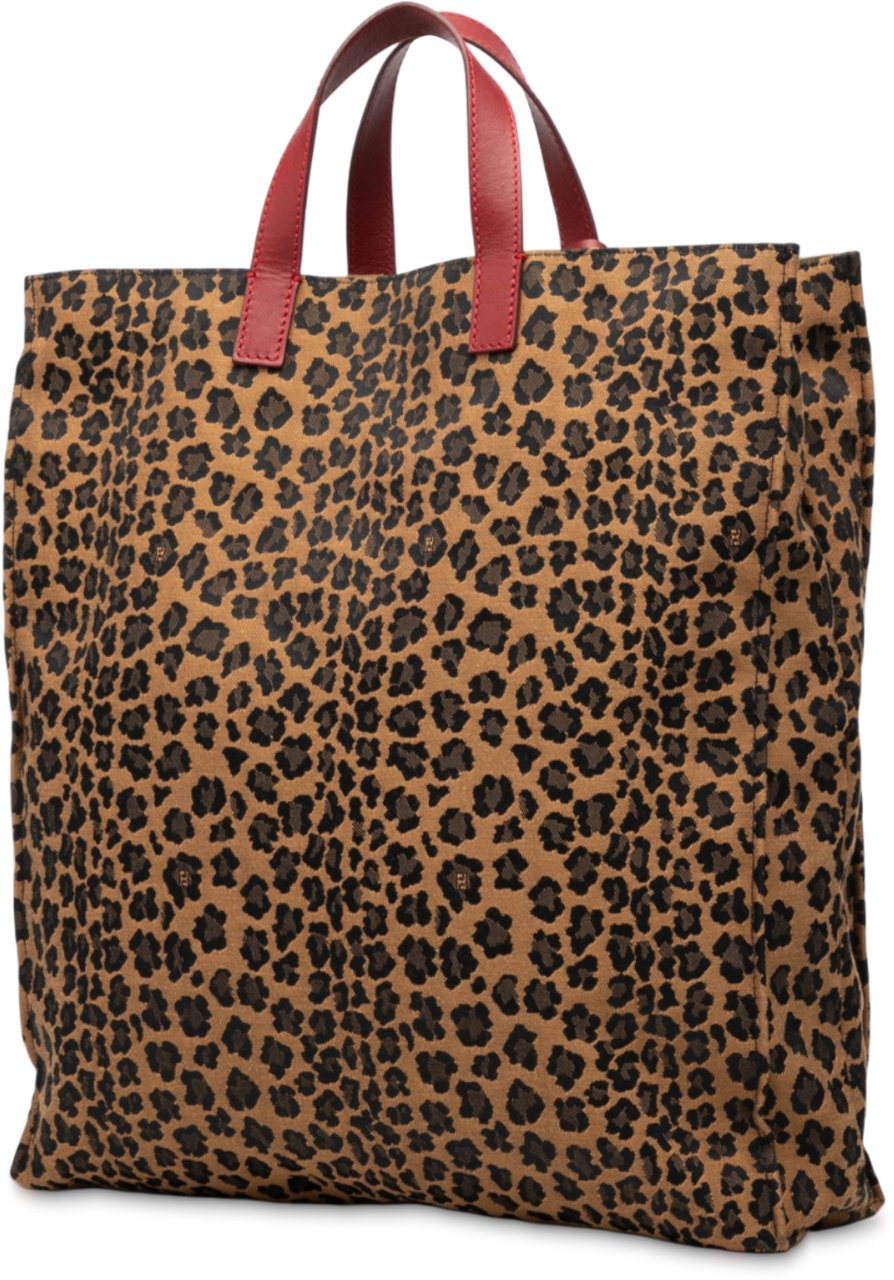 Fendi Leopard Printed Canvas Shopping Tote Bruin