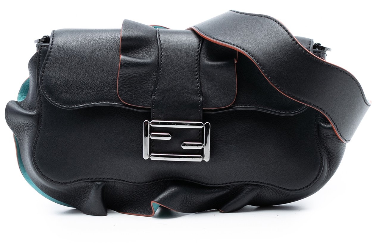 Fendi Medium Calfskin Waves Baguette Crossbody Zwart