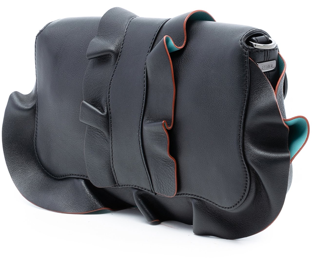 Fendi Medium Calfskin Waves Baguette Crossbody Zwart