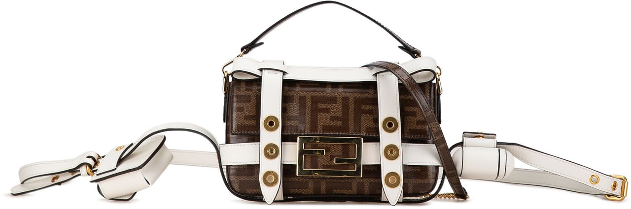 Fendi Mini Zucca Glazed Fabric Cage Baguette Satchel Bruin