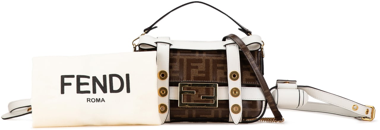 Fendi Mini Zucca Glazed Fabric Cage Baguette Satchel Bruin