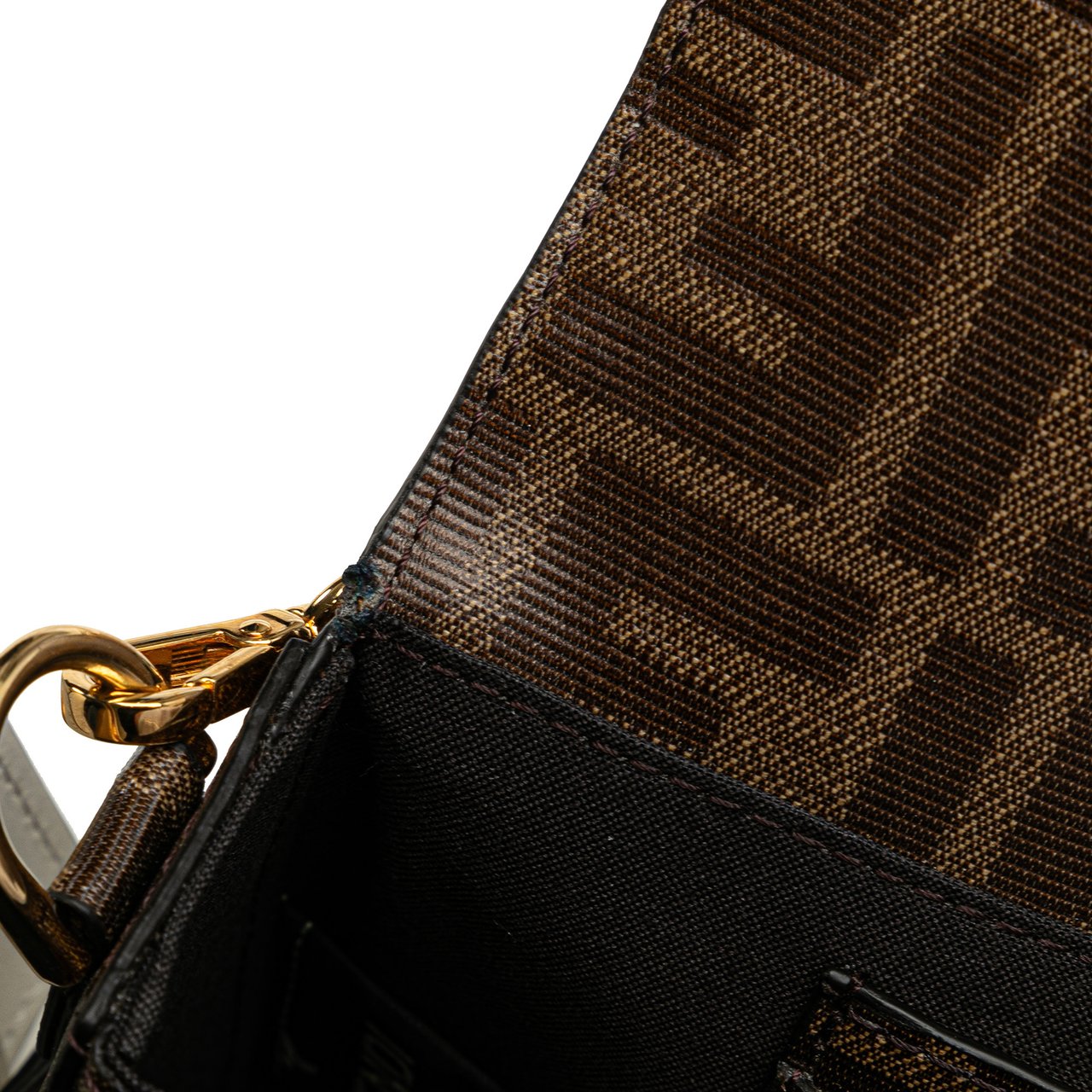 Fendi Mini Zucca Glazed Fabric Cage Baguette Satchel Bruin