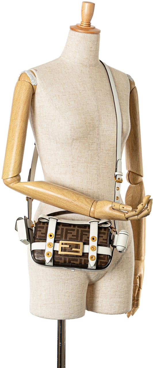 Fendi Mini Zucca Glazed Fabric Cage Baguette Satchel Bruin