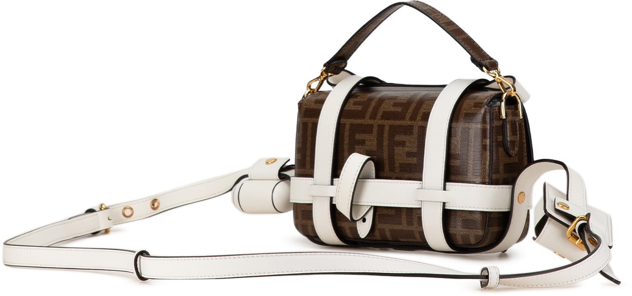 Fendi Mini Zucca Glazed Fabric Cage Baguette Satchel Bruin
